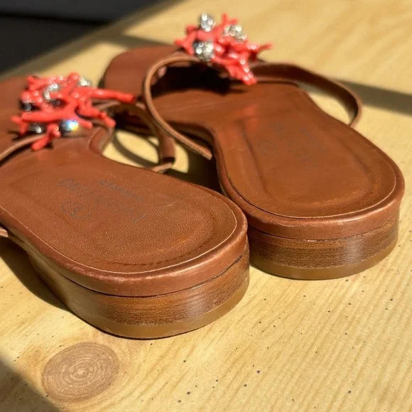 Valentino Garavani Red Coral Embellished Leather Sandals - Size 36.5/US Size 6.5 - Picture 7 of 10